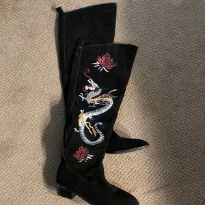 Sheryl Crow over the knee suede embroidered boots size 10